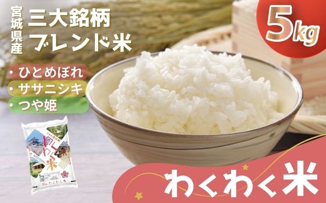 宮城県産 三大銘柄 いいとこ取りブレンド米 わくわく米 5kg / 米 お米 精米 ブレンド米 白米 ご飯 産地直送