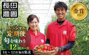 個数限定 長田農園 旬 スペシャル 定期便 毎月発送 12回 トマト ミニトマト トマトジュース 野菜ソムリエサミット 金賞 さくらんぼトマト トマトベリー 国産 野菜 詰め合わせ とうもろこし シャインマスカット にんじん 新たまねぎ 愛知県 碧南市 送料無料 H004-168