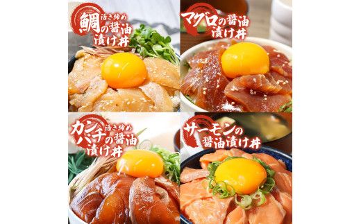 訳あり 海鮮漬け丼 4種×4袋セット 1袋60g 真鯛 タイ サーモン マグロ まぐろ カンパチ お茶漬け 醤油 漬け おつまみ 鯛茶漬け 魚介類 海鮮 新鮮 天然 美味しい 活き締め 冷凍 配送【企業組合　宇佐もん工房】 [BQAB041]