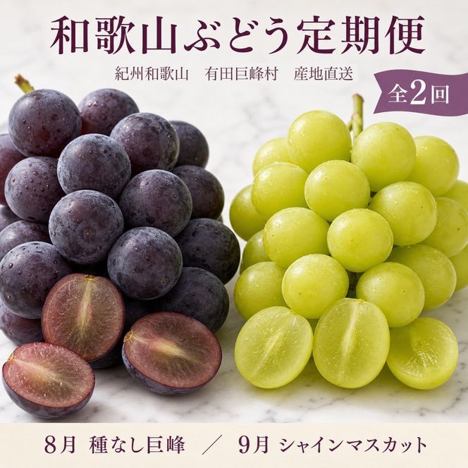 定期便 8・9月発送 紀州有田産旬のぶどうセット（種なし巨峰×約2kg・シャインマスカット×約2kg）  AN065