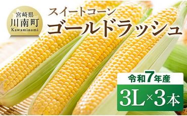 【令和7年発送】宮崎県産とうもろこし　スイートコーン「ゴールドラッシュ」3L×3本【新鮮 農家直送 トウモロコシ 産地直送 季節限定 期間限定 宮崎県産 九州産】 [D09105]