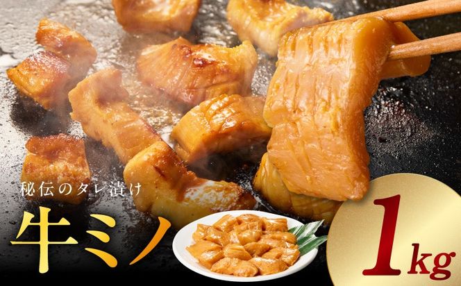 015B594 焼肉用 牛ミノ 1kg 【味付き 秘伝のタレ漬け 250g×4P 小分け 焼くだけ ホルモン コリコリ食感 BBQ おかず おつまみ】