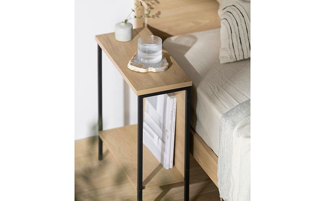テーブル サイドテーブル HST-180 ナチュラル/ブラック アイリスオーヤマ ソファテーブル おしゃれ 北欧 スリム ナイトテーブル 木目調 スリム コンパクト 棚 デスクサイド ナチュラル 一人暮らし 新生活