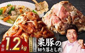 G3402 栗豚の切り落とし肉 スパイス仕込み+たれ漬け 合計1.2kg（300g×各2袋） 【オリジナルスパイス仕込み たれ漬け 小分け 300g×4P 豚肉 焼くだけ】