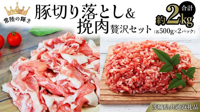 【 常陸の輝き 】 豚 切り落とし＆挽肉 贅沢セット 各500g×2パック （合計約2kg） (茨城県共通返礼品) 国産 国内産 豚肉 ポーク ミンチ ひき肉 挽き肉 ハンバーグ ミートソース ミートボール 豚こま 小間切れ カレー 焼きそば 炒め物 贈り物 ギフト [ET14-NT]