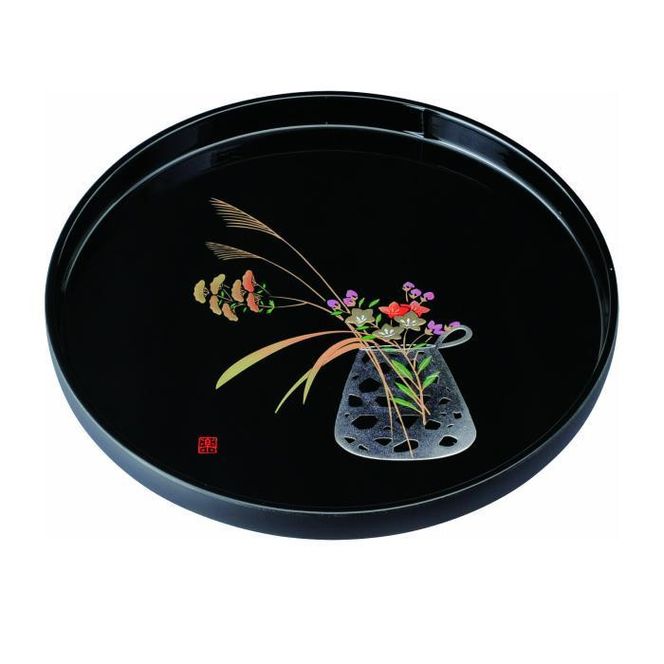 丸盆 30cm 黒 盛絵花かご ［YG465］ 303446_CC463