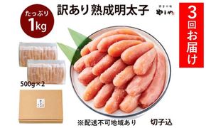 定期便 3回 訳あり 明太子 大容量 やまや切子 冷凍1kg（500g×2）配送不可 離島 魚貝類 
