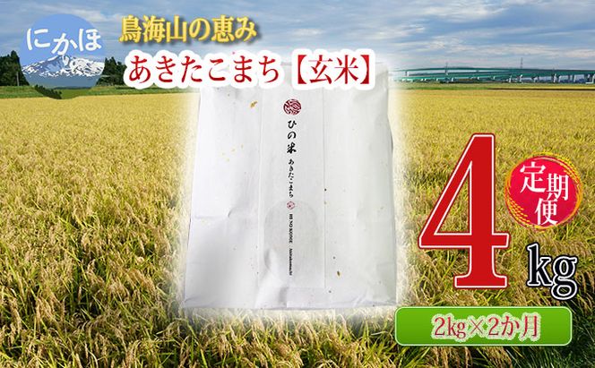 米 お米 《定期便》2kg×2ヶ月 鳥海山の恵み！秋田県産 あきたこまち ひの米（玄米）計4kg（2kg×2回連続）