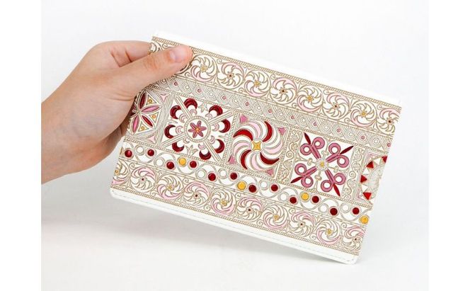 【文庫屋大関】パーソナルホルダー　錦紗＜ピンク＞【皮革工芸品】 民芸品 雑貨 日用品 牛革 イスラム文様 ギリシャ文様 