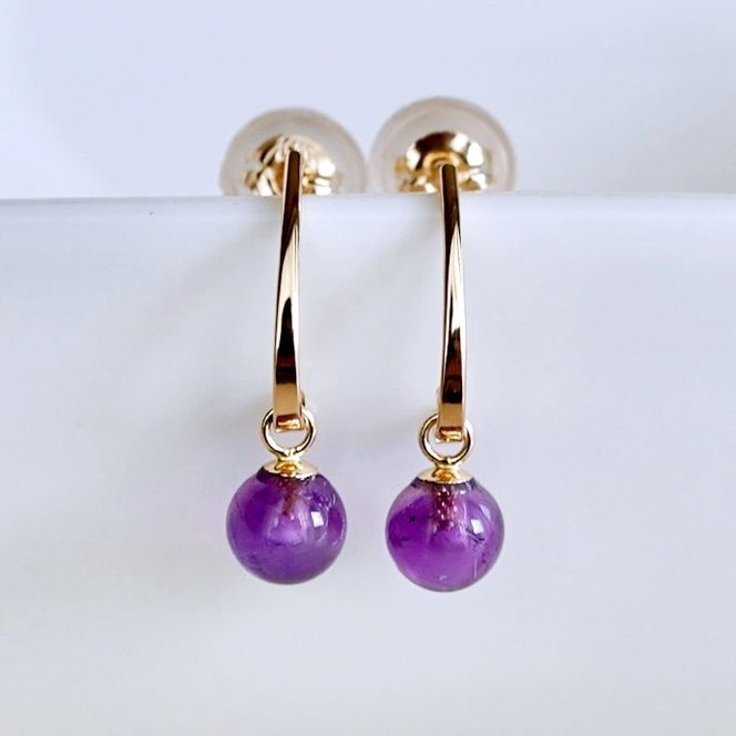 【ジュエリー】K10 イエローゴールド  アメシスト 揺れる ピアス 保証書付 SR-2222 242-002-b