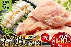 鶏肉 定期便 むね肉 若鶏 鶏むね肉 6kg 6回 総計36kg [ミヤケイフード 宮崎県 美郷町 31bp0019] 鶏むね 鶏胸 むね 冷凍 小分け