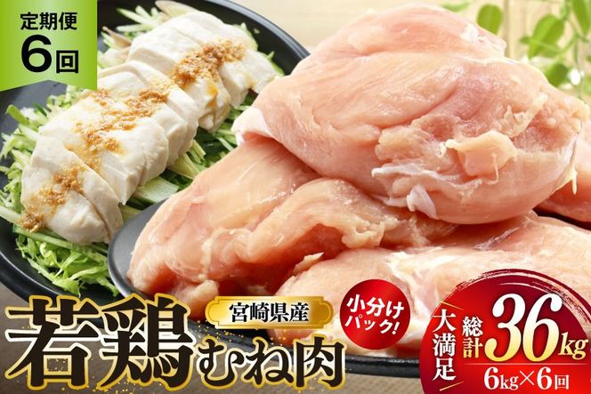 鶏肉 定期便 むね肉 若鶏 鶏むね肉 6kg 6回 総計36kg [ミヤケイフード 宮崎県 美郷町 31bp0019] 鶏むね 鶏胸 むね 冷凍 小分け