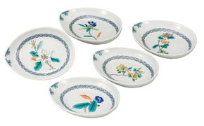 九谷焼　4.8号皿揃　草花絵変り （5枚セット）a01 食器 キッチン雑貨 キッチンアイテム 雑貨 小物 お皿 丸皿 食卓 テーブルコーディネート 