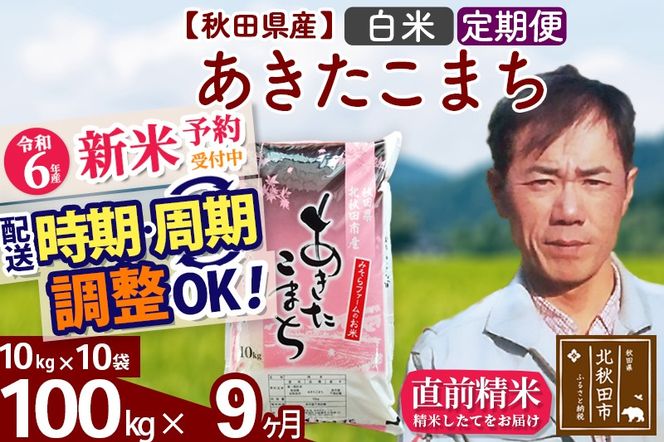 ※令和6年産 新米予約※《定期便9ヶ月》秋田県産 あきたこまち 100kg【白米】(10kg袋) 2024年産 お届け時期選べる お届け周期調整可能 隔月に調整OK お米 みそらファーム|msrf-11709