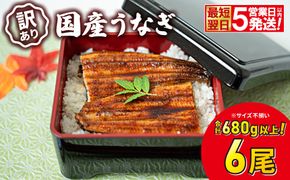 〈最短翌日発送〉【訳あり】さかい河岸水産 国産 うなぎ 蒲焼き 6尾 680g以上！ ※サイズ不揃い 人気 小分け K2739
