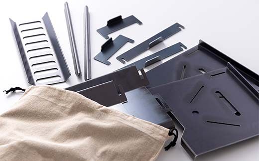 ミニコン炉S（黒皮）＆厚板鉄板 ソロキャン用（スクレーパー、巾着袋付き）のセット F4N-2344