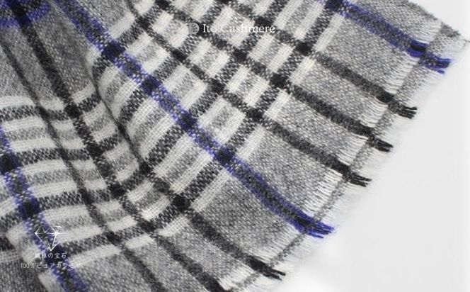 G3601 100％ピュアカシミヤ・マフラー グレーチェック フリンジ無し【高級 カシミア おしゃれ ファッション 防寒 かしみあ】