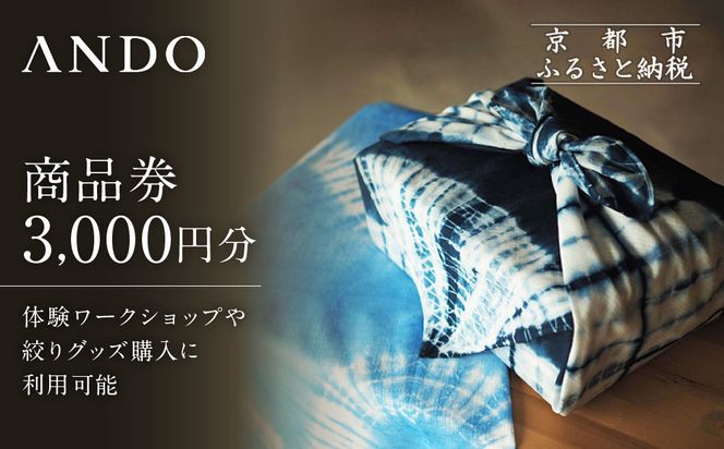 【ANDO】商品券 3,000円分｜京都 アンドウ 絞り染め 和装小物 商品券 ギフト券［ 絞り染め体験 染色体験 オリジナルグッズ購入 利用券 割引券 人気 おすすめ 送料無料 ふるさと納税 ］ 261009_A-ACK001