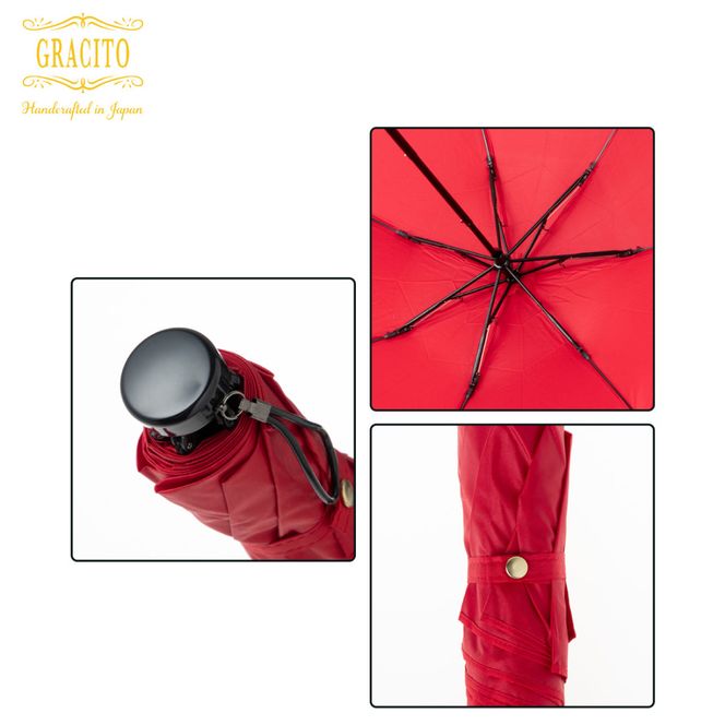 GRACITO 晴雨兼用 日本製 富士絹 軽量 レディース ミニ 折りたたみ傘 25200【ワイン無地】｜グラシト 婦人 傘 手開 カーボン骨 UVカット加工 日傘 雨傘 [0754]