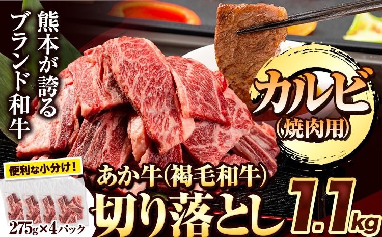 あか牛切り落とし 1.1kg(275g×4パック) 焼肉用カルビ切り落とし [1-5営業日以内に出荷(土日祝除く)]肉 牛肉 切り落とし 国産牛 切落とし ブランド牛 すき焼き カレー 焼肉 小分け---mna_fakkiri_24_13000_500g_s_kr---