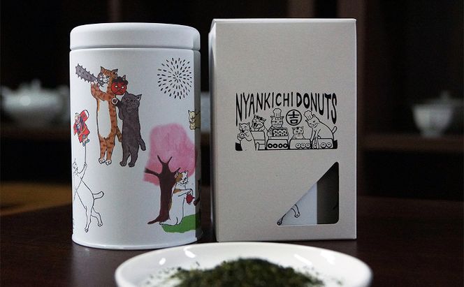 ネコ缶とほっこりお茶セット（京都深蒸し茶入）〈お茶 茶 煎茶 緑茶 深むし 深蒸し茶 京都 缶 ネコ 猫 茶筒 お茶缶 飲料 保存缶〉 加工食品 