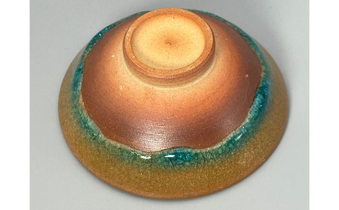 虫明焼 灰釉彩貫入盃(小鉢・青、黒井博史 作) 工芸品 食器 酒器 盃