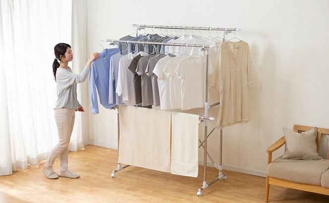 組み立て簡単たっぷり物干し H-MH1518N 物干し 室内 室内干し 組立 組み立て 簡単 伸縮竿 コンパクト収納 洗濯 部屋干し 大容量 屋外 梅雨 アイリスオーヤマ 家具 