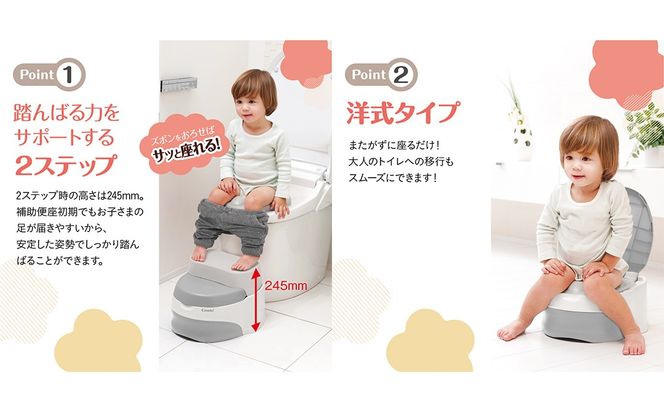 【コンビ】洋式おまるでステップ グレー(GL) 118661 おむつはずれ 洋式タイプ ステップアップ おまる 補助便座 ステップ トイレトレーニング