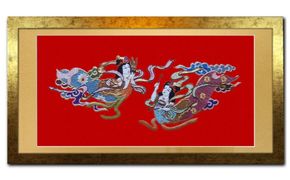 額装用 日本刺繍 「飛天」台生地「赤」×額装「ゴールド」 刺繍 伝統工芸 愛西市 / 百武打敷店[AEBR004]