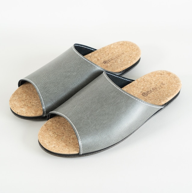 Made in Japanの高品質　ルームシューズの理想形。天然素材、静音性、高反発クッションで足にやさしい、 コルクでむれにくい、来客時も合成皮革とシンプルカラーのデザインで、さりげないセンスを！ 「バークオブケイ」コルクルームシューズ（ＬＬ・28.0cm・グレー）-[A125-19]