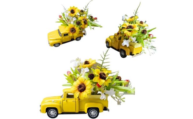 ひまわりミニカー 造花 アレンジ インテリア 可愛い ミニチュア アレンジメント ギフト プレゼント 雑貨  ひまわり イエロー 墨田区 東京