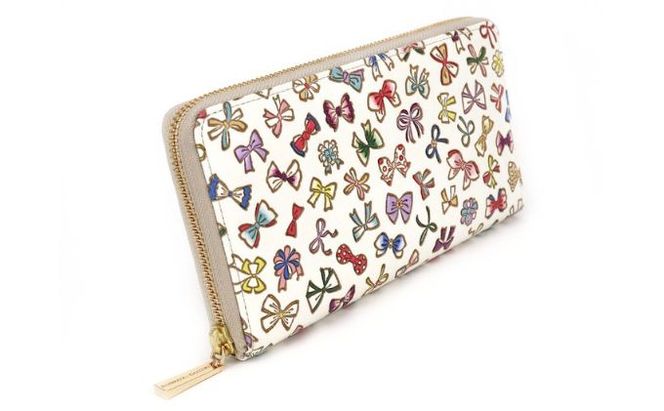 【文庫屋大関】 大容量　ぐるっとファスナーの長財布　プチリボン【皮革工芸品】 ファッション小物 民芸品 