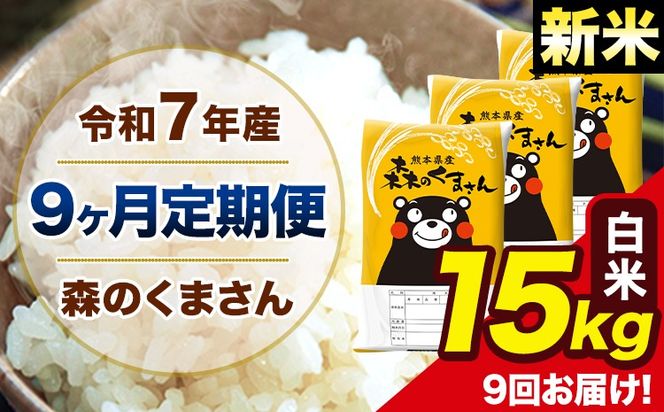 【9ヶ月定期便】新米 令和7年産 森のくまさん 白米 15kg 5kg×3袋 計9回お届け 《お申込み翌月から出荷》 お米 こめ 熊本県産 ご飯 備蓄---mk7tei_328500_15kg_mo9_ng_h---