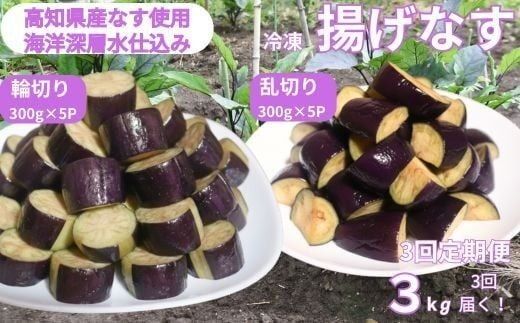 《 定期便/全３回 》 揚げナス 合計9kg【輪切り・乱切り】海洋深層水仕込みのナス使用 カット済 揚げなす あげなす 野菜 やさい ナス なす 茄子 生産量日本一 高知 室戸 惣菜 便利 用途 豊富 カット野菜 調理 ハウス栽培 小分け 定期便 頒布会