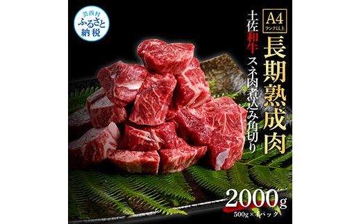 【CF-R7hbk】TKA218　天下味 エイジング工法 熟成肉 土佐和牛 特選スネ肉 煮込み角切り 500g×4 合計2kg エイジングビーフ スネ肉 国産 肉 牛肉 和牛 人気 老舗焼肉店 冷凍 新鮮 真空パック 高級 お祝い 高知 高知県 芸西村 故郷納税 38000円 返礼品 贈り物 贈答 ギフト