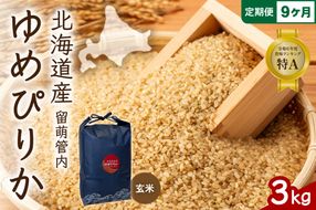 お米 9ヵ月定期便 北海道 留萌管内産 ゆめぴりか 玄米3kg R004-117