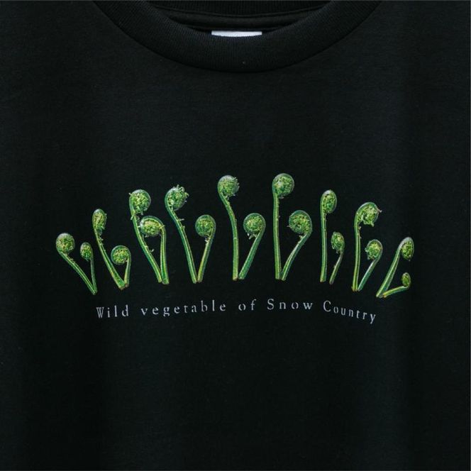 世界で唯一!着る山菜!!【こごめTシャツ・黒】綿100% 半袖 ファッション メンズ レディース 洋服 新潟 