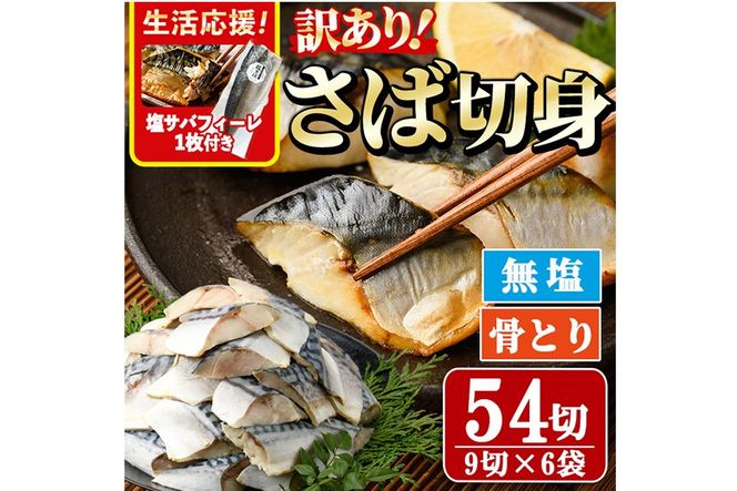 ＜訳あり＞骨取り無塩 さば切身(54切れ)塩サバフィーレ付き 小分け 切り身 鯖 さば 骨なし 骨取り済 カット済 簡単 フライ 魚 海鮮 冷凍 お弁当 おかず 【AW-51】【丸正水産】