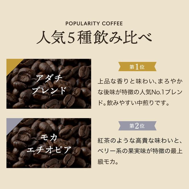 S22-03 カフェ・アダチ 自家焙煎コーヒー豆人気TOP5 5種類詰め合わせセット