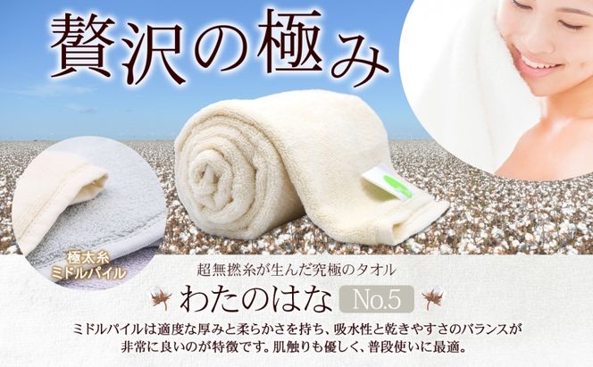 超無撚糸 タオル わたのはな No.5 ミュートネロリ ライトグリーン 約34×120cm 八分咲き 極太糸 ミドルパイル むねんし 日用品 綿100％ 柔らか 軽い ボリューム 吸水 風合い ハーフバスタオル プレゼント ギフト 贈り物 浅野撚糸 送料無料 岐阜県 安八町