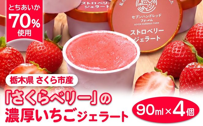 【とちあいか70％使用】栃木県さくら市産「さくらベリー」の濃厚いちごジェラート 90ml×4個