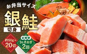 G3730 【定期便】銀鮭 切身 約50g×20切れ 全2回【2026年2月＆2026年5月発送 小分け 漁師 手切り 1kg さけ サケ 切り身 弁当 朝食 時短 訳あり サイズ不揃い 規格外 冷凍食品】