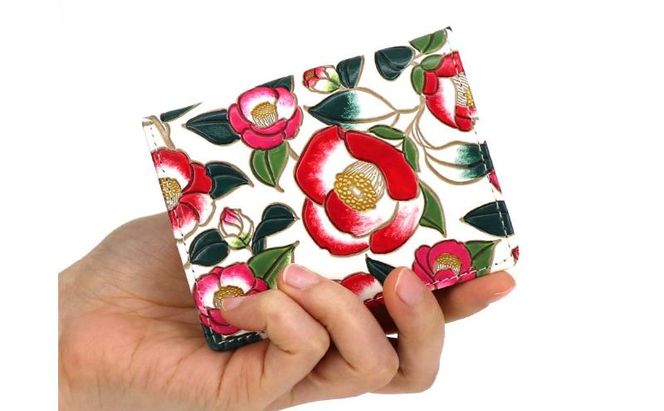 【文庫屋大関】箱まち小銭入れ 椿【皮革工芸品】 革製品 工芸品 民芸品 牛革 財布 小銭入れ 小物入れ お祝い ギフト プレゼント 墨田区 東京都