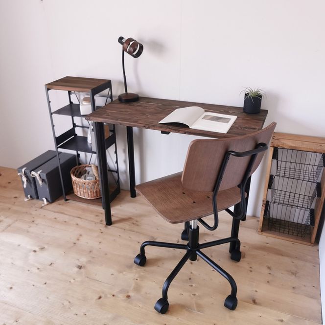 無垢材 デスク 約W90cm×D45cm ダークブラウン [新星金属製作所 大阪府 守口市 20940982] テーブル 机 在宅 リモート リビング 家具 書斎 組立 簡単 工具 不要 パソコン