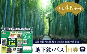 【京都市交通局】地下鉄・バス１日券（大人券４枚セット）｜電車 バス 乗車 1日 チケット［ 京都市営地下鉄 バス全線 京都バス 京阪バス 西日本JRバス 1日券 乗り放題  地下鉄・バスなび マップ付き 人気 おすすめ 旅行 観光 ふるさと納税 ］ 261009_A-PX007