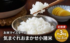 【古久庄 村松商店】お⽶マイスターの気まぐれお任せ⼩諸⽶ 3ヶ月定期便（1kg）信州 長野 ごはん ご飯 コメ コシヒカリ あきたこまち つきあかり 風さやか ひとめぼれ ゆうだい24 ブレンド米