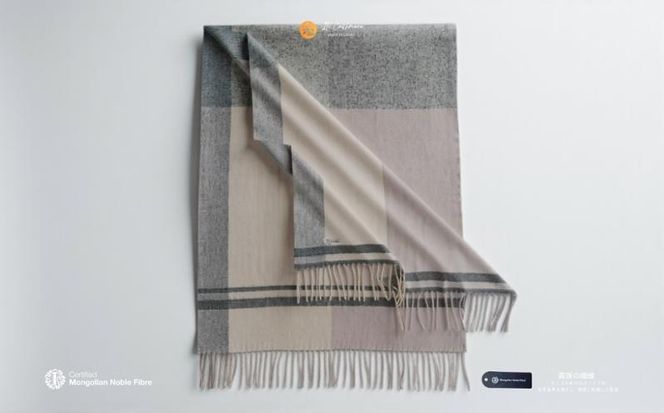 G3567 『Noble Fibre』100％カシミヤ・大判ストール 大判チェック フリンジ付き【高級 カシミア おしゃれ ファッション 防寒 かしみあ】