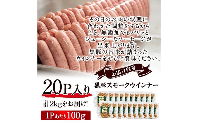 【無添加】【ギフト対応】「福別府農場」鹿児島黒豚無添加スモークウインナー 計2kg(100g×20P) e0-055