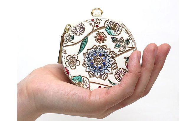 【文庫屋大関】マカロンポーチ ダリア＜コバルトブルー＞【皮革工芸品】 ポーチ ミニポーチ 小物入れ アクセサリー入れ イヤホン入れ 収納 保管ケース 手のひらサイズ  本革 革 皮革 工芸品 工芸 雑貨 ギフト プレゼント 日本製 東京