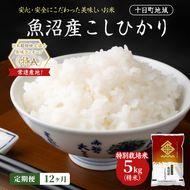 【12ヶ月定期便】特別栽培米 魚沼産こしひかり(十日町地域) 精米 5kg 米 お米 コシヒカリ 定期 十日町市